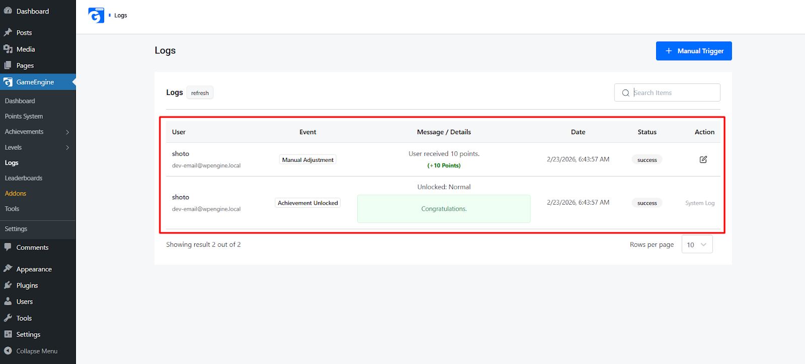 Logs Interface 
