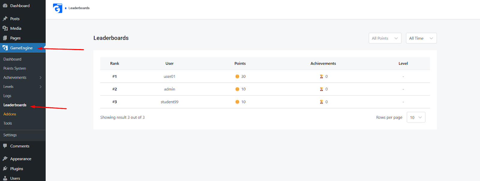  Leaderboard in Admin Panel