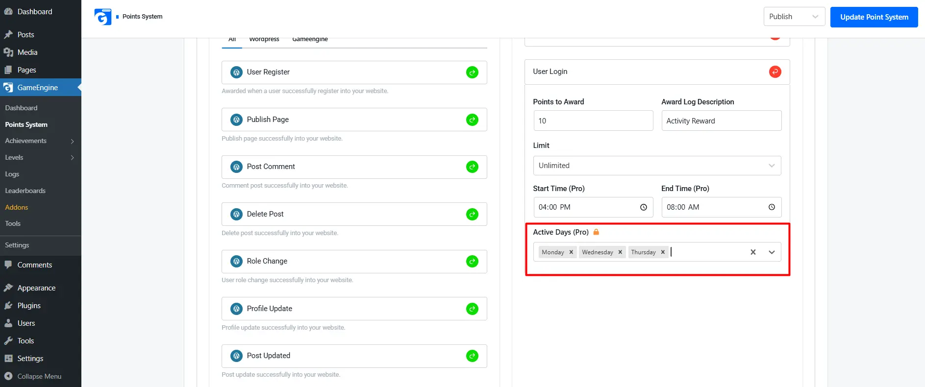 Select Active Days (Pro)