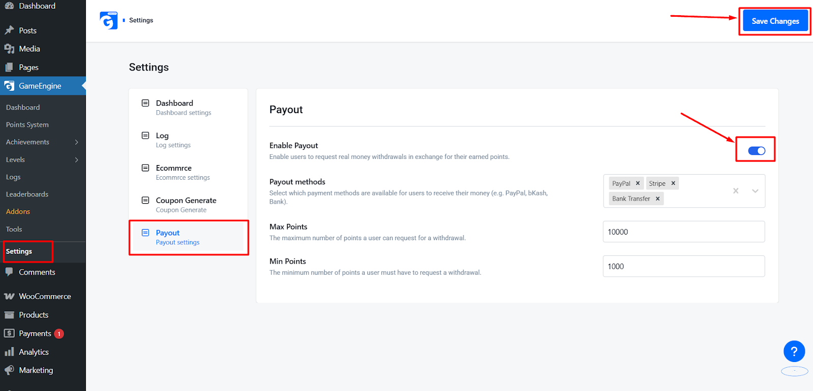 Activate the Points Payouts
