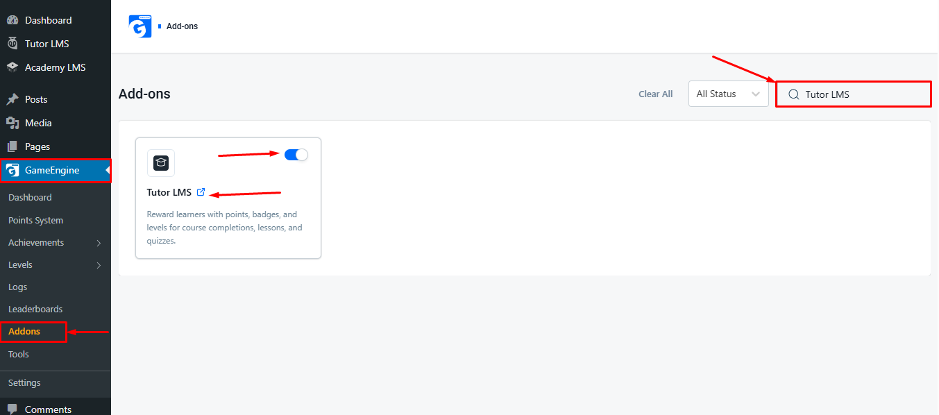 Enable  Tutor LMS Integration Addons