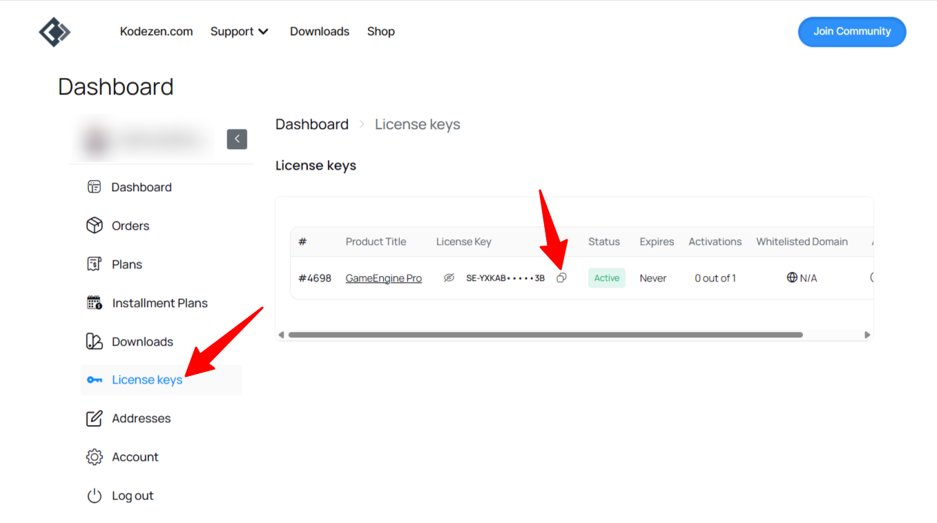Copy Your GameEngine License Activation Key