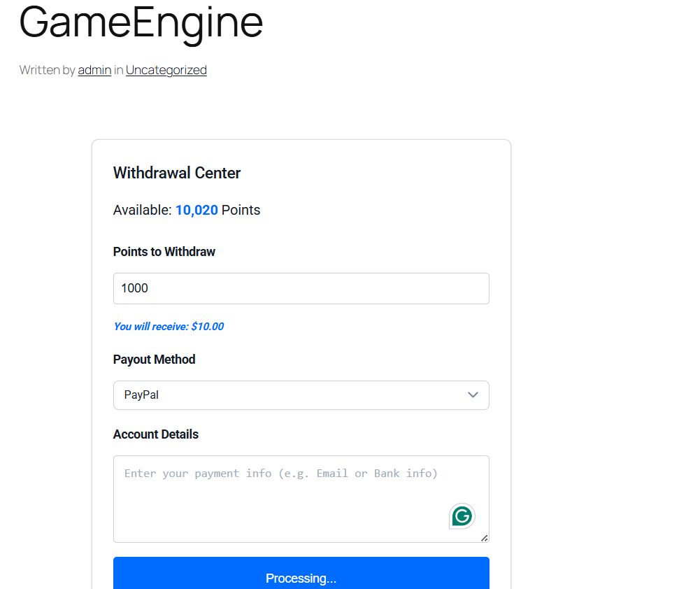 Withdrawal Interface Withdrawal Interface
